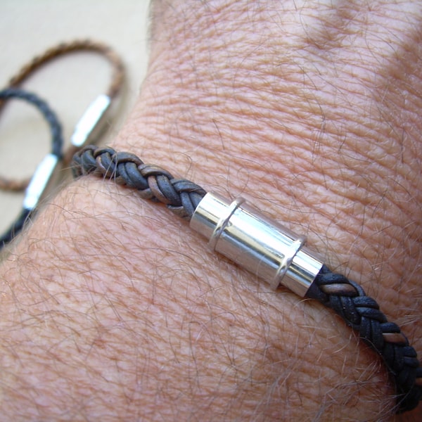 Bracciale in pelle intrecciata: chiusura magnetica in acciaio inossidabile, polsino Bolo da 5 mm