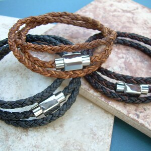 Mens Leather Bracelet, Leather Bracelets for Men, Braided Leather Wrap Bracelet, Magnetic Clasp Bracelet image 4