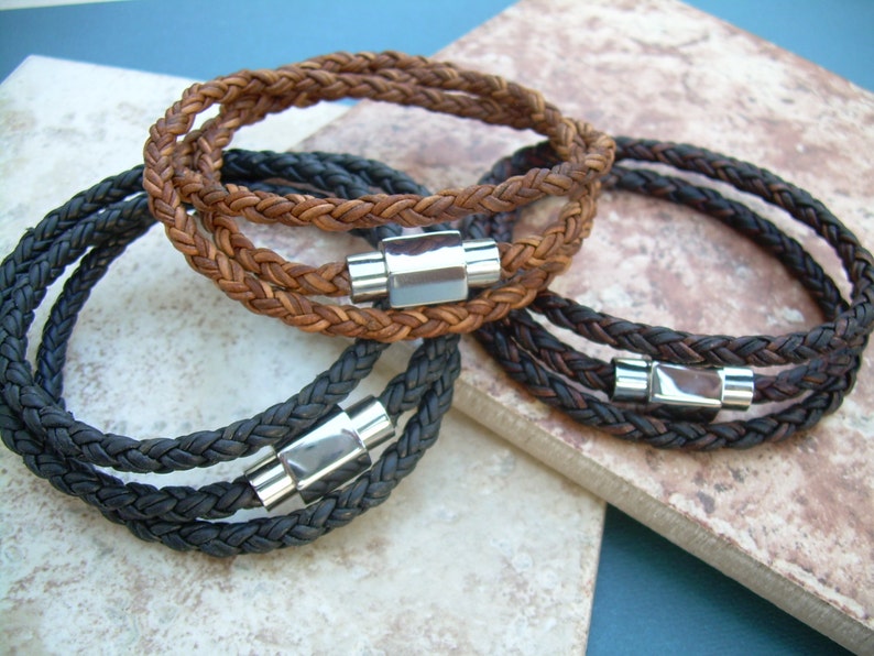 Mens Leather Bracelet, Leather Bracelets for Men, Braided Leather Wrap Bracelet, Magnetic Clasp Bracelet image 4