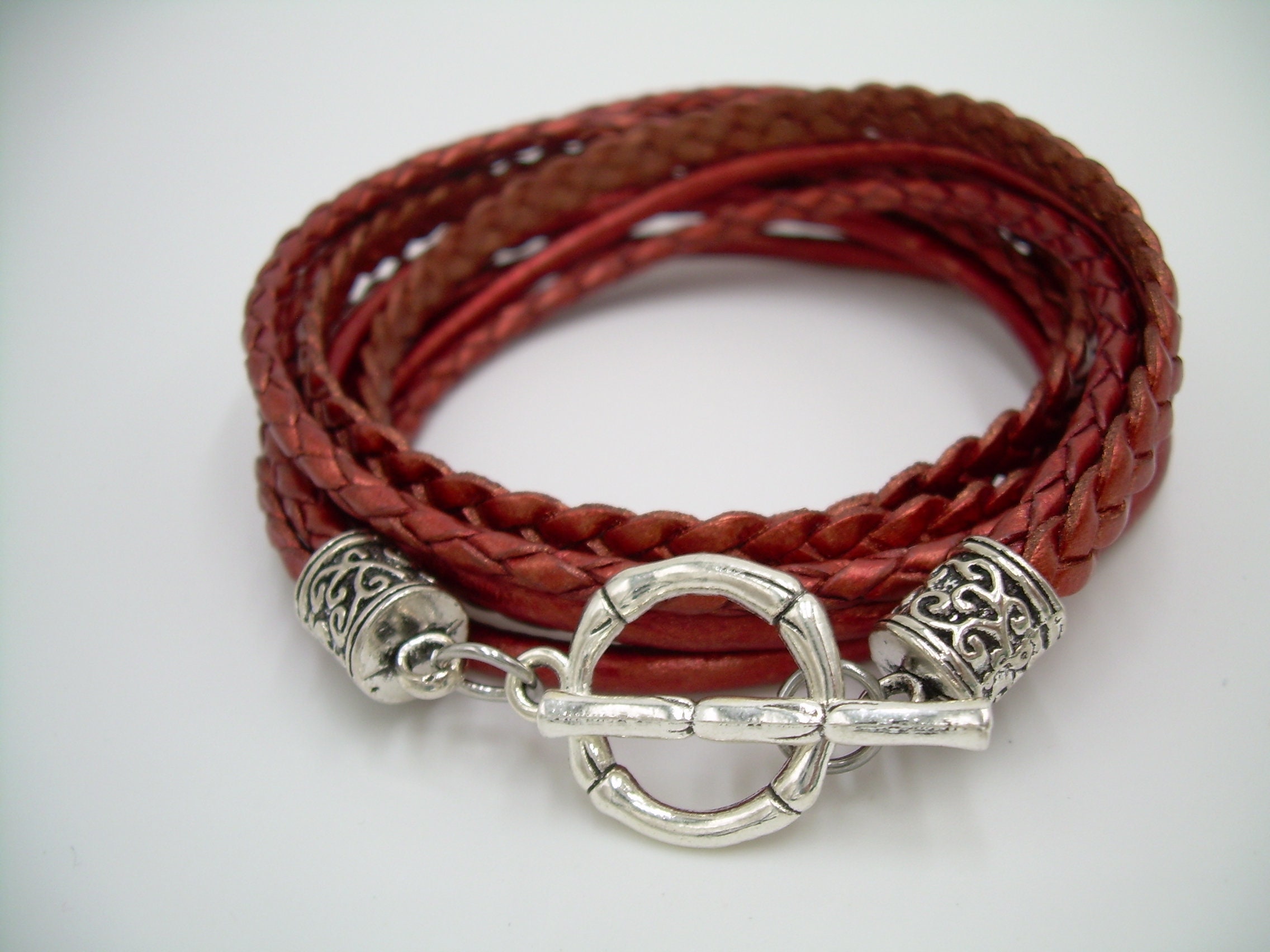Red leather wrap best sale bracelet