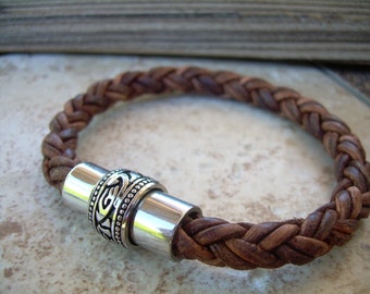 Thick Braided Leather Bracelet, Mens Leather Bracelet, Leather Cuff Bracelet, Braided Thick Bracelet,