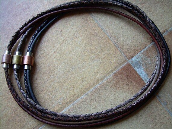 Handmade Multi Strand Smooth and Braided Leather Necklace with Antique Brass Magnetic Clasp