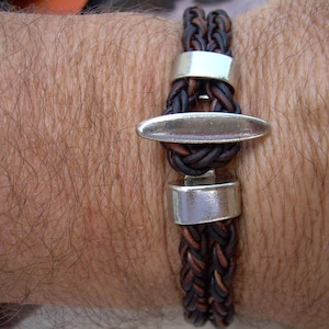 Brown Braided Leather Bracelet: Antique Silver Toggle Clasp