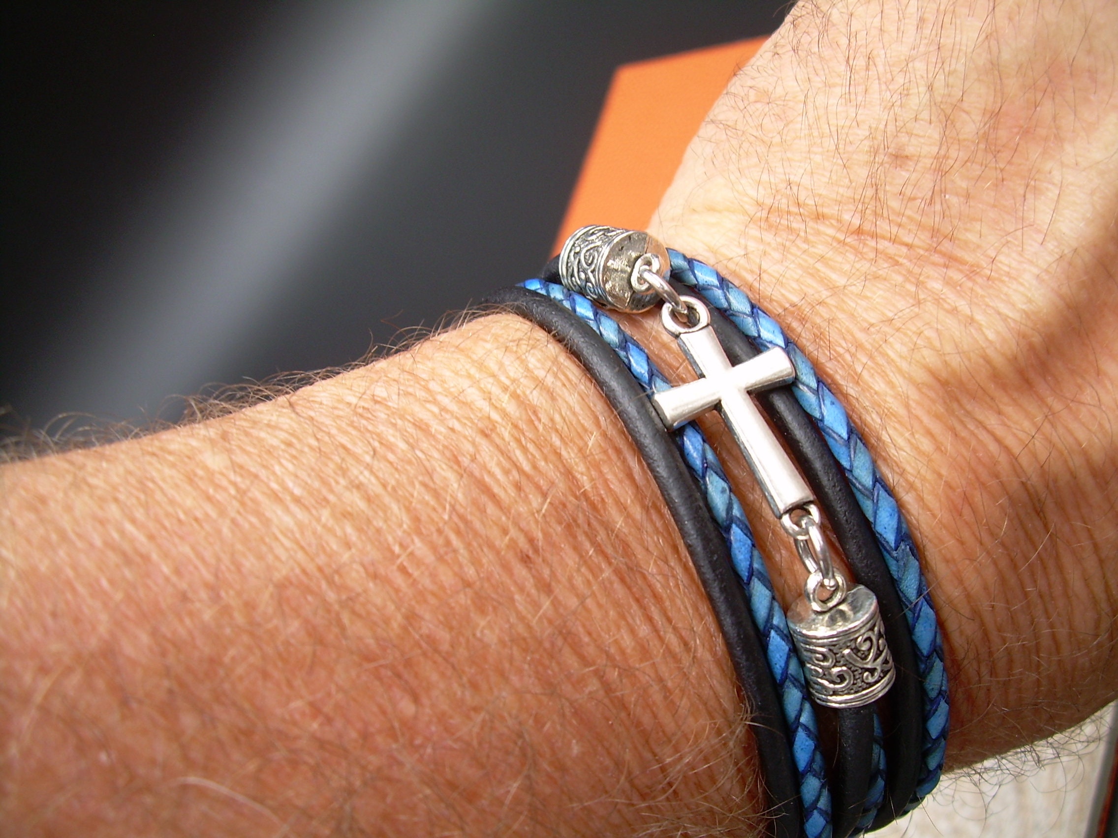 Leather Cross Wrap Bracelet Mens Cross Bracelets Mens Etsy