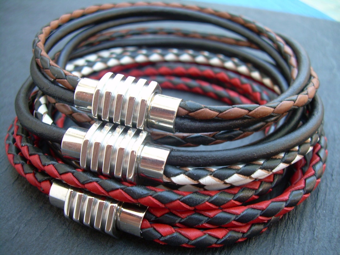 Two Tone Leather Bracelets for Men Mens Leather Bracelet - Etsy