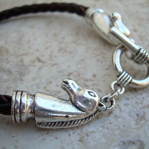 Brown Braided Silver Toned Leather Horse Bracelet with Toggle Clasp, Womens Bracelet, Mens Western Bracelet, Womens Horse Gift, Horse Lovers image 3