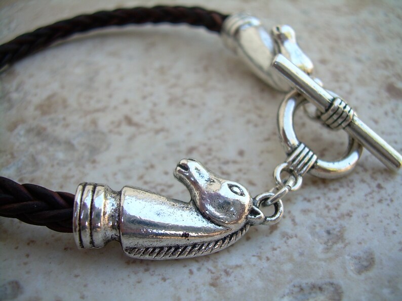 Brown Braided Silver Toned Leather Horse Bracelet with Toggle Clasp, Womens Bracelet, Mens Western Bracelet, Womens Horse Gift, Horse Lovers image 3