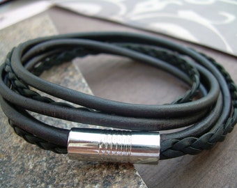 Mens Bracelets Leather, Mens Leather Bracelets, Black Leather Bracelet,  Leather Wrap Bracelet, Magnetic Clasp Bracelet,
