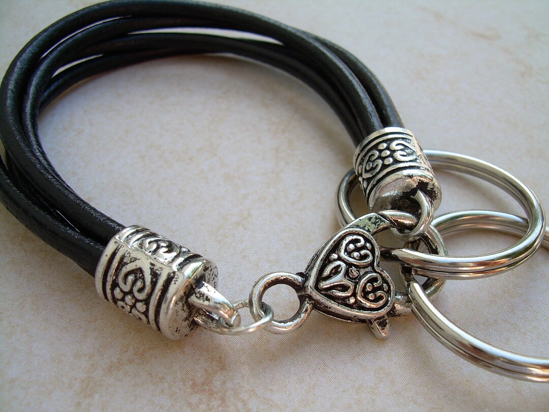 Womens Leather Bracelet, Valet Keychain, Four Strand, Key Chain, Womens