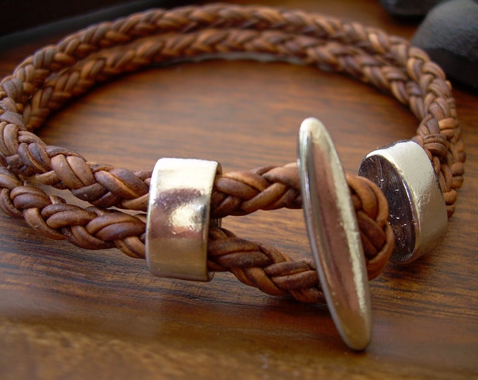 Mens Leather Bracelet, Mens Brown Braided Leather Bracelet, Leather Cuff Bracelet