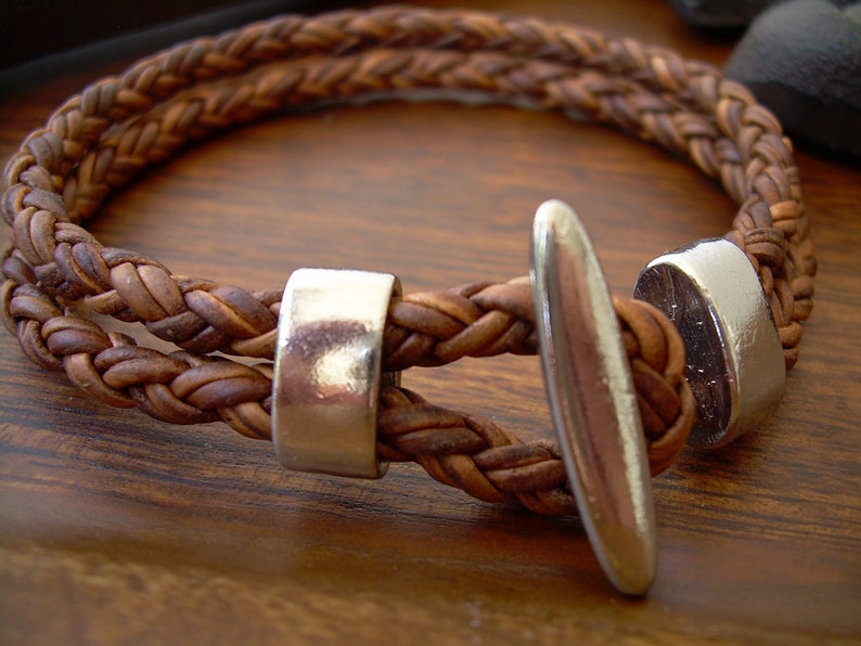 Mens Leather Bracelet, Mens Brown Braided Leather Bracelet, Leather Cuff Bracelet image 1