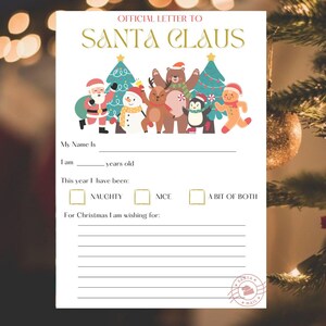 Carta a Papá Noel, Carta a Papá Noel, Lista de deseos imprimible, Lista de Navidad, Lista de Papá Noel, Descarga instantánea