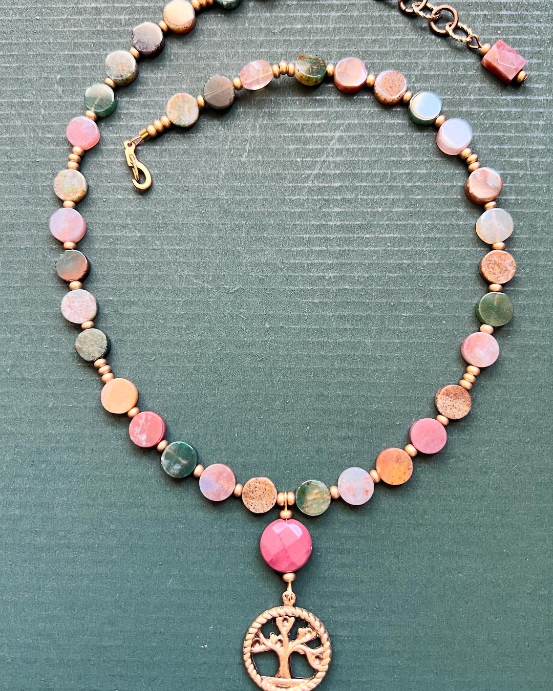 Tree of Life Brass Pendant With Fancy Jasper Beads and Brass Clasp - Etsy
