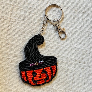 Portachiavi a forma di zucca con perline, ciondolo per borsa a forma di cappello da strega nero per Halloween, accessorio autunnale spettrale