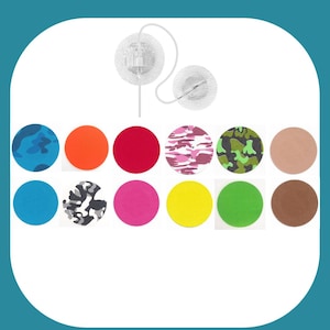 Peut inclure: Un ensemble de 12 patchs adhésifs de couleurs et de motifs différents pour recouvrir les dispositifs médicaux. Les patchs sont ronds et sont disponibles en couleurs comme le bleu, le rouge, l'orange, le rose, le jaune, le vert, le marron et des motifs de camouflage.