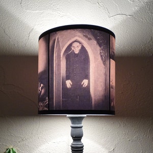 Nosferatu Lampshade lamp shade lighting, Halloween decor, gothic home decor, classic horror movie, vampire, morbid, table light shade,gift image 1