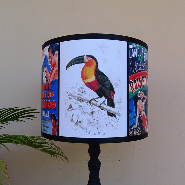 Abat jour tropical toucan multicolore 25 cm - luminaire design, perroquet, tiki, déco tropicale, lampe pin-up, palmiers, oiseaux tropicaux