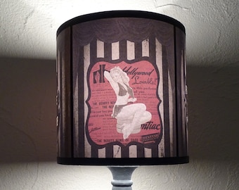 Burlesque Cabaret striped Lampshade lamp shade - drum lamp shade, pinup girl lampshade, black and white, table lampshade, Burlesque decor