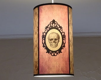 Pink Skull ceiling pendant lamp shade lampshade - Gothic home decor, unique lighting, hanging chandelier, pastel goth, damask, Baroque cameo