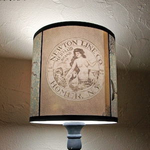 Mermaid lamp shade lampshade Underwater Creatures - lighting, beach cottage decor, damask, vintage lettering, octopus, shark, Spooky Shades