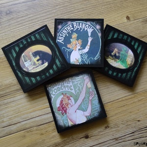 Absinthe coasters - set of 4 wooden coasters - Art Nouveau, vintage alcohol ads, antique French advertising, housewarming gifts, green fairy