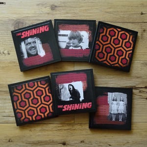 The Shining coasters - set of 6 wooden coasters -classic horror movies, Overlook Hotel, carpet, Halloween decor, horror film, Jack Torrance