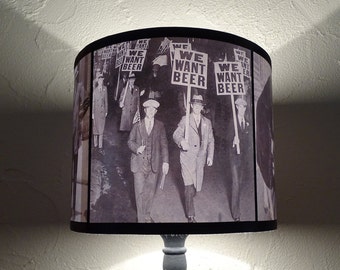 Prohibition era black and white accent lamp shade lampshade - lighting, mens gifts, roaring 20s,old pictures,beer,alcohol, housewarming gift
