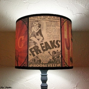 Circus Freaks lamp shade Lampshade - Bohemian decor, circus party, freakshow, burlesque decor, red lamp shade, Freaks movie, table lamp