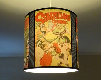 Comic Covers pendant lamp shade lampshade - lighting, comic book, geek decor, drum lamp shade, yellow lamp shade, pin, up, dorm room