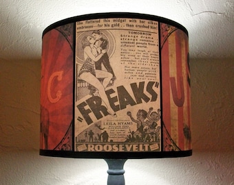 Circus Freaks lamp shade Lampshade - Bohemian decor, circus party, freakshow, burlesque decor, red lamp shade, Freaks movie, table lamp