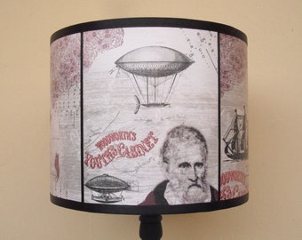 Steampunk beige drum lamp shade lampshade Time Travel - unique light, hot air balloon, lighting, steampunk decor, antique Victorian decor,