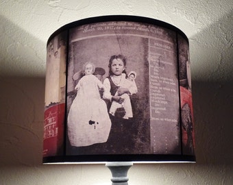 Victorian Asylum lamp shade lampshade - oddity and curiosity, unique light, creepy Halloween decor, antique dark art, drum lamp shade,spooky