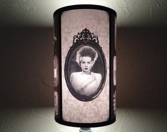 Bride Of Frankenstein Gothic lamp shade Lampshade - unique lighting, Halloween decor, black and white, horror decor, goth decor,damask lamp