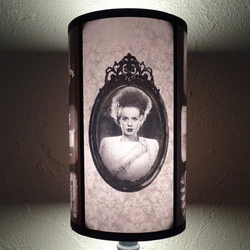 Bride Of Frankenstein Gothic lamp shade Lampshade - unique lighting, Halloween decor, black and white, horror decor, goth decor,damask lamp