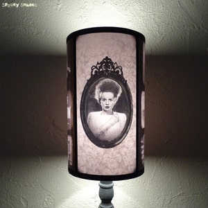 Bride Of Frankenstein Gothic lamp shade Lampshade unique lighting, Halloween decor, black and white, horror decor, goth decor,damask lamp image 1