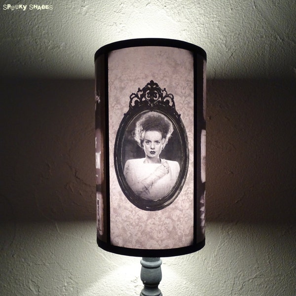 Bride Of Frankenstein Gothic lamp shade Lampshade - unique lighting, Halloween decor, black and white, horror decor, goth decor,damask lamp