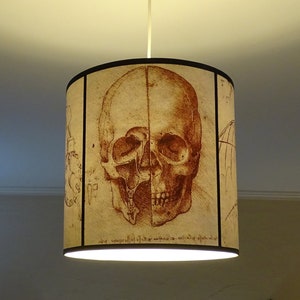 Leonardo Da Vinci Skull pendant lamp shade lampshade - skull lamp, goth decor, Halloween, human anatomy, steampunk lighting, drum lampshade