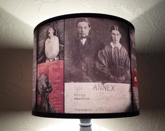 Asylum red drum lamp shade lampshade - lighting, Gothic home decor, oddities, Halloween decor, ward, dark decor, art, psychiatric hospital