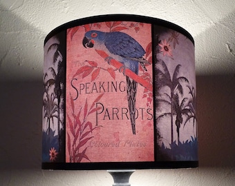 Parrots pink tiki tropical  lamp shade lampshade - unique light, lighting, accent lampshade, palm trees, palms, pink lamp shade, lightshade