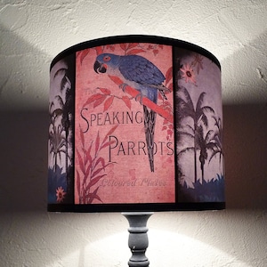 Parrots pink tiki tropical  lamp shade lampshade - unique light, lighting, accent lampshade, palm trees, palms, pink lamp shade, lightshade