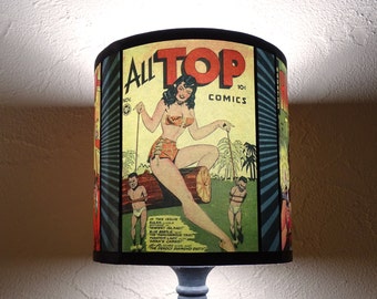 Abat Jour jaune pour lampe Comic Covers - abat-jour déco, lampe bande dessinée, BD, déco rockabilly, cadeau pour un geek, Spooky Shades