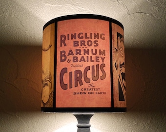 Circus lamp shade Lampshade Circus Sideshow - unique lighting, circus decor, orange salmon, drum lamp shade, boho, bohemian decor, burlesque