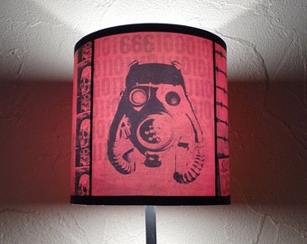 Red gas mask lamp shade lampshade - Post apocalyptic art, lighting, steampunk decor, contemporary lampshade, zombie, horror decor,table lamp