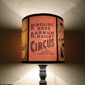 Circus lamp shade Lampshade Circus Sideshow unique lighting, circus decor, orange salmon, drum lamp shade, boho, bohemian decor, burlesque image 1