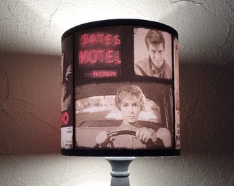 Hitchcock "Psycho" Red drum lampshade - Bates Motel, accent lamp shade, thriller movie, horror decor, lampshade, movie poster,dorm room