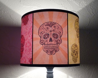 Mexican Sugar Skulls, Calaveras Lamp Shade Lampshade - skull lamp shade, rockabilly, Halloween decor, Mexican decor, bohemian,rainbow colors