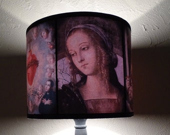 Abat jour cylindre Renaissance italienne - portrait, Vierge Marie, art religieux, lampe décorative, lampe à poser, luminaires, Madone