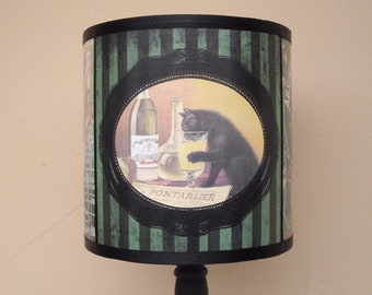 Abat Jour Absinthe - Art Nouveau, abat jour vert, abat-jour chat, déco bohème, boho,victorien,publicités anciennes, lampe de chevet, rayures