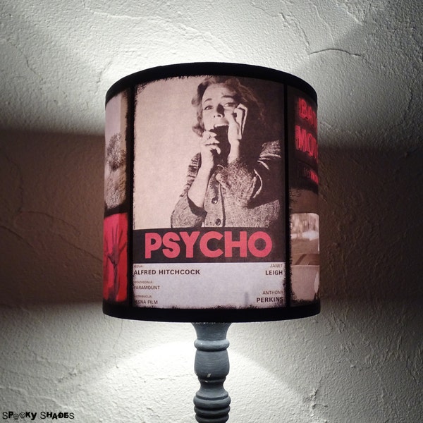 Abat Jour cylindrique rouge et noir "Psychose" - luminaires, Hitchcock, Bates Motel, film d'horreur, lampe de chevet , cadeau pour un geek