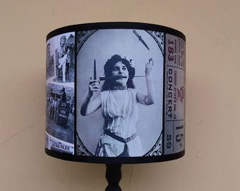 Circus performer black and white lamp shade Lampshade - Unique lamp shade, Bohemian decor, circus themed room, sideshow, knife thrower,fair